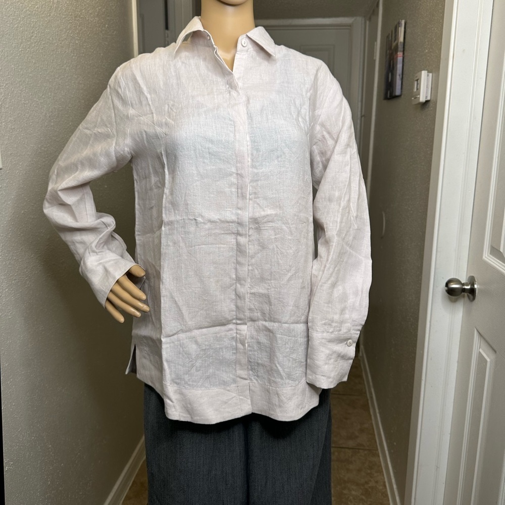 Jarbo Women's Off White Blouse Size 2 Cotton Button Down Blouse Shirt Top — image 7 of 8